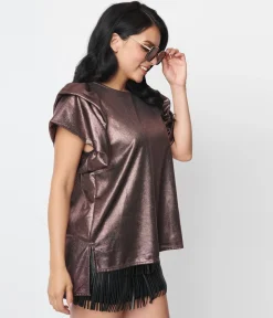 Purple Metallic Ruffle Top