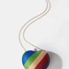 Rainbow Rhinestone Heart Clutch Bag