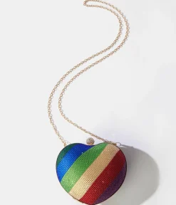Rainbow Rhinestone Heart Clutch Bag