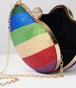 Rainbow Rhinestone Heart Clutch Bag