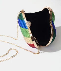 Rainbow Rhinestone Heart Clutch Bag