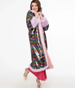 Rainbow Sequin Long Coat