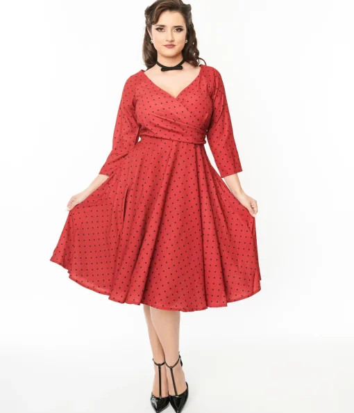 Red & Black Polka Dot Genevieve Swing Dress