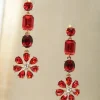 Red Rhinestone Floral Drop Earrings