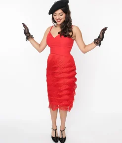 Red Some Like It Hot Fringe Wiggle Dress