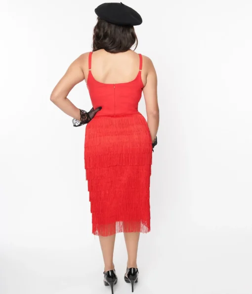 Red Some Like It Hot Fringe Wiggle Dress