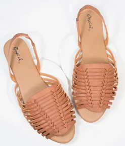 Retro Brown Woven Leatherette Sandal