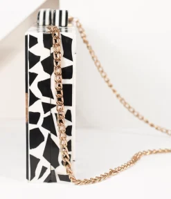 Retro Style Black & White Chevron Wood & Resin Hard Clutch