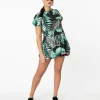 Retro Style Green & Black Palm Print Tropical Skort
