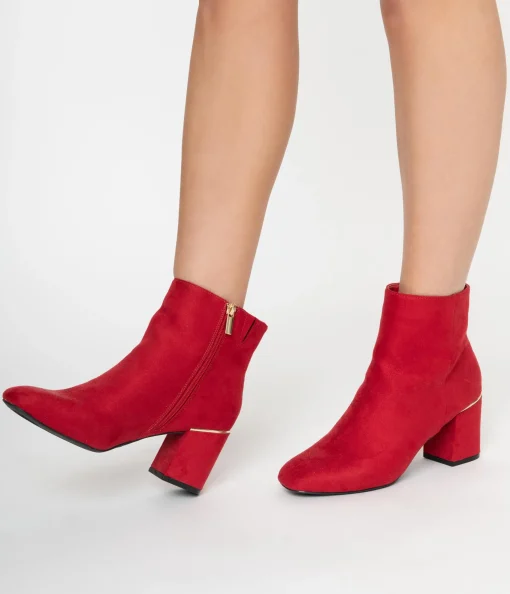 Retro Style Red Suede Heel Booties