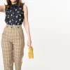 Retro Style Tan & Black Plaid High Waist Pants