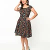 Retrolicious Black Leaves & Acorns Margaret Flare Dress