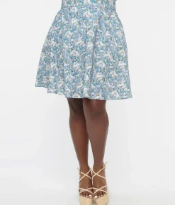 Retrolicious Plus Size 1950s Blue & White Bunny Print Cotton Skater Skirt