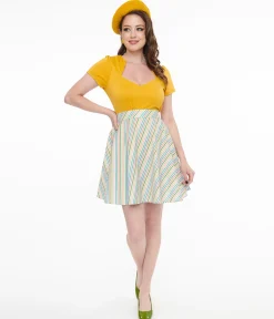 Retrolicious 1950s Rainbow Diagonal Stripe Skater Skirt