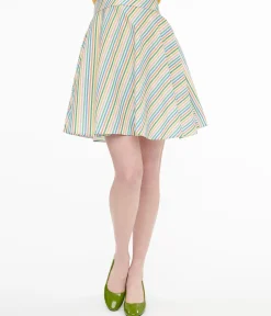 Retrolicious 1950s Rainbow Diagonal Stripe Skater Skirt