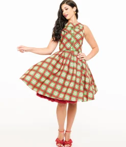 Retrolicious 1950s Red Tartan Holiday Elizabeth Swing Dress