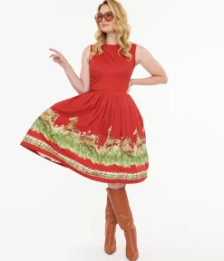 Retrospec'd Red & Greener Pastures Print Peggy Swing Dress