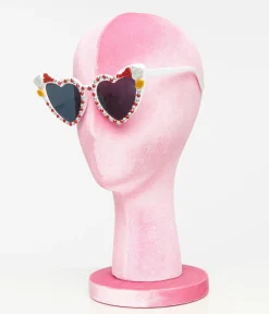 Rhinestone Crawfish White Heart Cat Eye Sunglasses