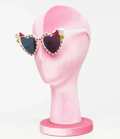 Rhinestone Crawfish White Heart Cat Eye Sunglasses