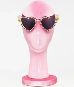 Rhinestone Crawfish White Heart Cat Eye Sunglasses