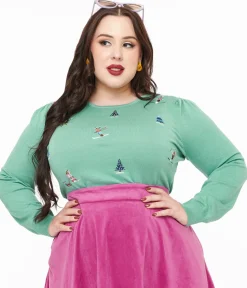 Royal Monk Plus Size 1950s Teal Ski Snow Season Sweater