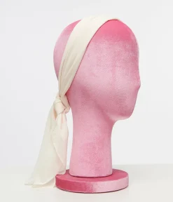 1950s Beige Chiffon Hair Scarf