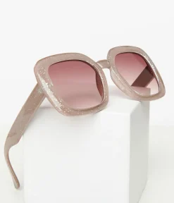 1970s Beige Sparkle Square Sunglasses