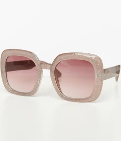 1970s Beige Sparkle Square Sunglasses