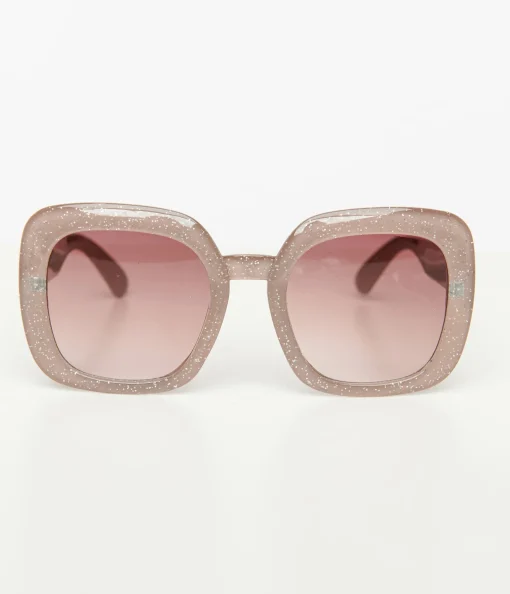 1970s Beige Sparkle Square Sunglasses