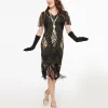 1920s Black & Gold Beaded Fringe Flapper Dress