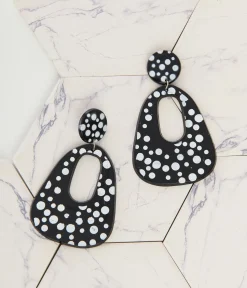 1980s Black & White Polka Dot Drop Earrings