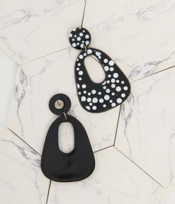 1980s Black & White Polka Dot Drop Earrings