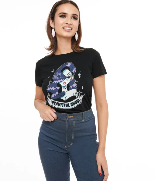 1950s Black Beautiful Ghoul Fitted Graphic Tee