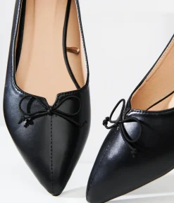1990s Black Bow Pointed Leatherette Flats