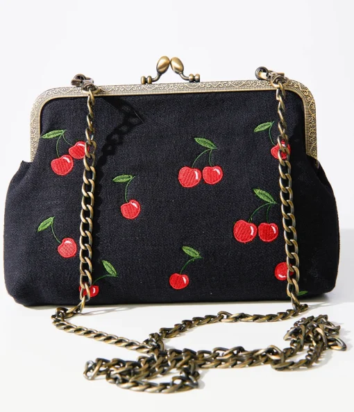 1950s Black Cherry Handbag