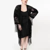 1920s Black Devore Velvet Lattice Scarf Coat