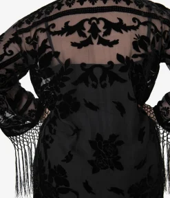 1920s Black Devore Velvet Lattice Scarf Coat