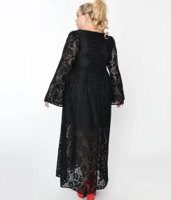 1970s Black Lace & Interchangeable Bow Priscilla Maxi Dress