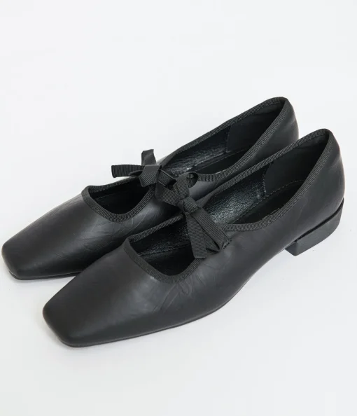 1960s Black Leatherette Bow Strap Flats