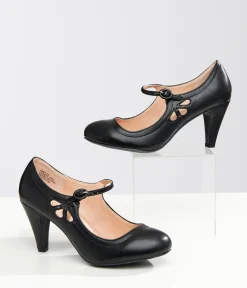 1920s Black Leatherette Mary Jane Heels