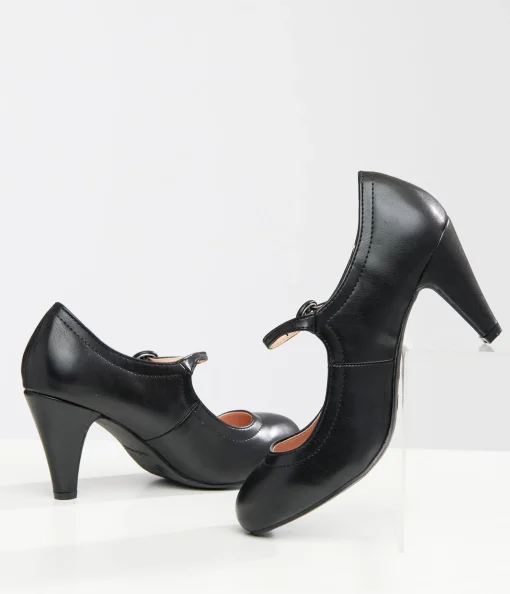1920s Black Leatherette Mary Jane Heels