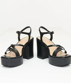 1970s Black Leatherette Platform Sandals