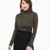 1950s Black Opal Lurex Mock Turtleneck Top