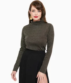 1950s Black Opal Lurex Mock Turtleneck Top