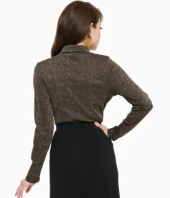 1950s Black Opal Lurex Mock Turtleneck Top