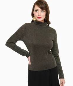 1950s Black Opal Lurex Mock Turtleneck Top