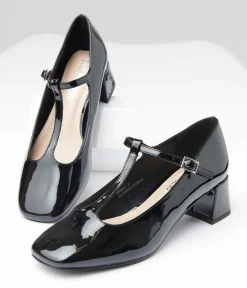 1920s Black Patent Leatherette T-Strap Heels