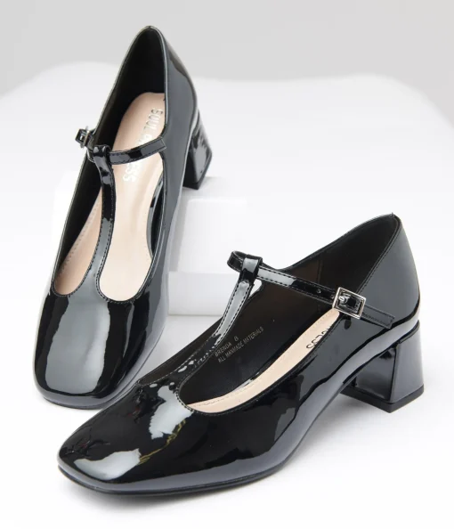 1920s Black Patent Leatherette T-Strap Heels