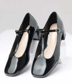 1920s Black Patent Leatherette T-Strap Heels