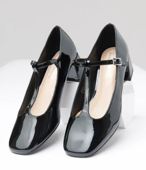 1920s Black Patent Leatherette T-Strap Heels